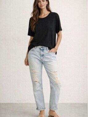 Venus Bleached Light Acid Washed Destructed Distressed Boyfriend Jeans Size 8